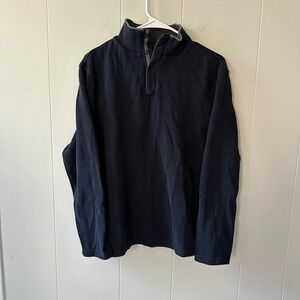 Mark Law Luxury‎ Navy Blue Ribbed Mock Neck Snap Quarter Button Pullover XL